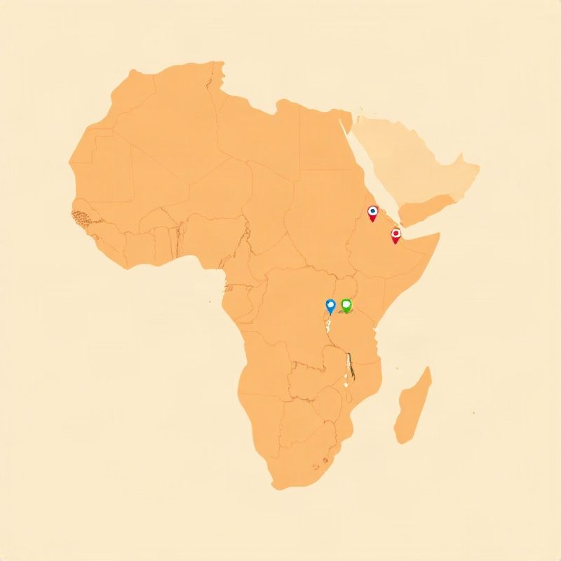 Minimal illustrated map showing Pixelzmint's covered jurisdictions across Africa, the Middle East, and the British Isles