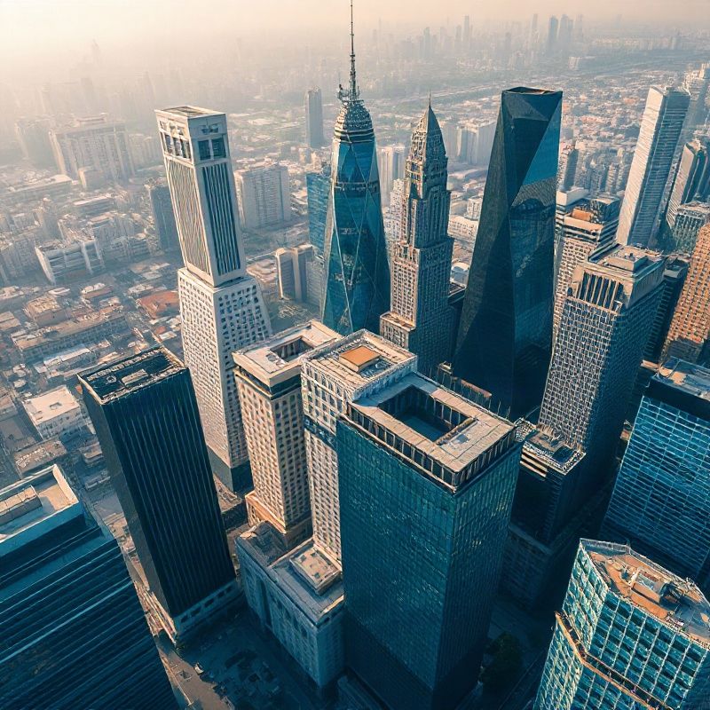 Aerial view of a modern international financial district